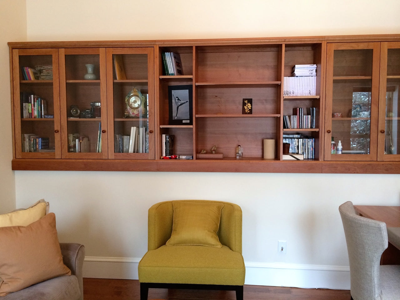 Custom Built-In Cherry Cabinets with Glass Doors
