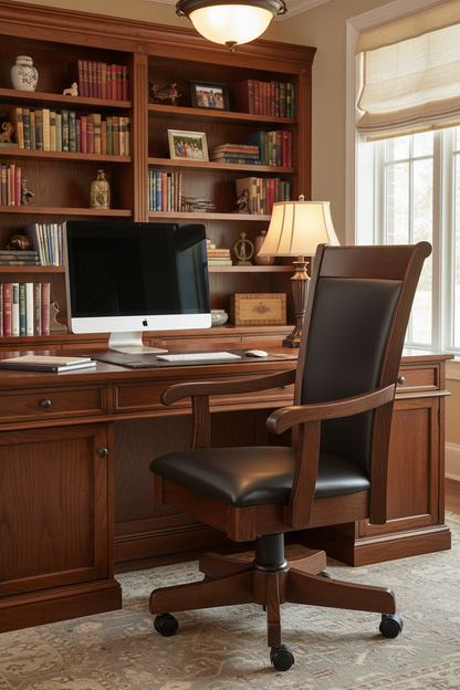 Solid Cherrywood Leather Desk Chair