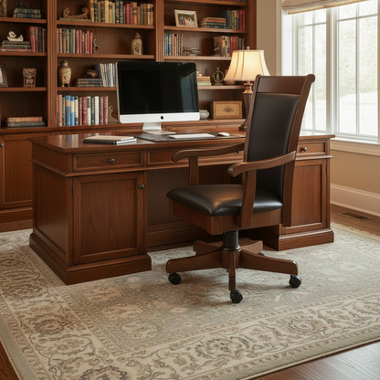 Solid Cherrywood Leather Desk Chair