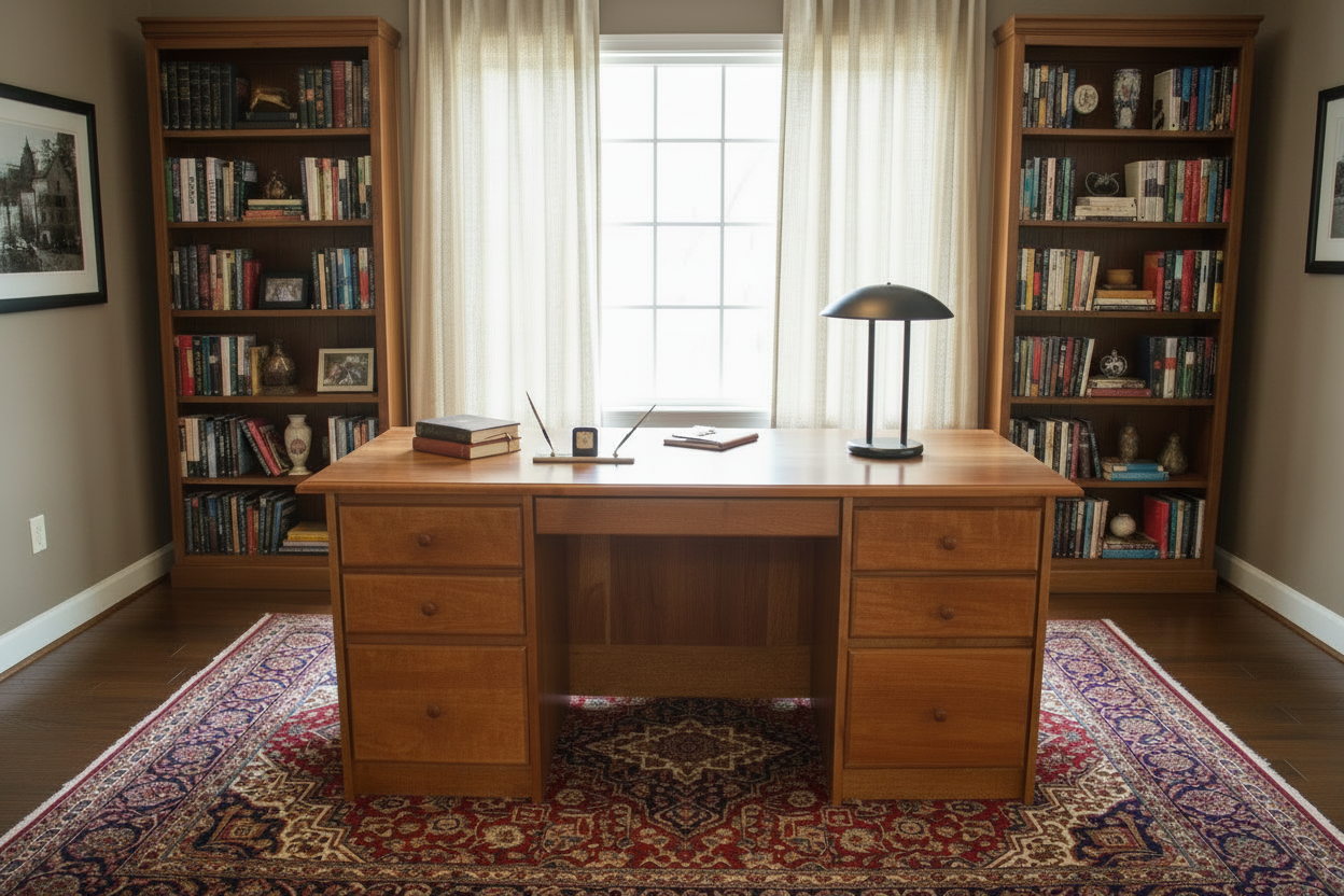 Cherry Executive Desk W/Flat Paneled Back