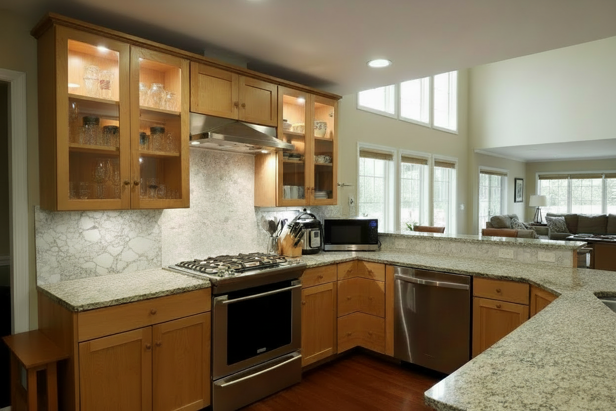 Custom Kitchen Cabinets with top Glass doors Full corner drawers