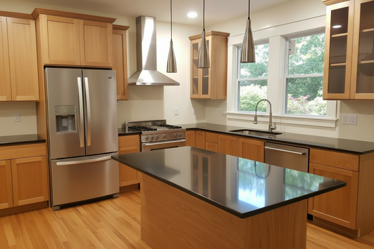 Custom Kitchen Cabinets with Black Quartz Countertops