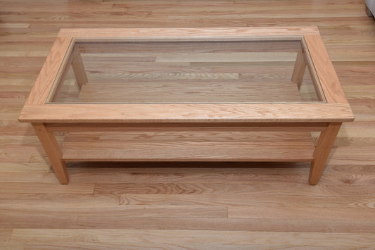 Shaker Coffee Table with the glass tops give these tables an openness and a lighter look to your living space ,and a bottom shelf to display