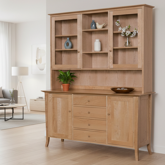Four Drawer Buffet and Hutch with flared or Tapered Legs