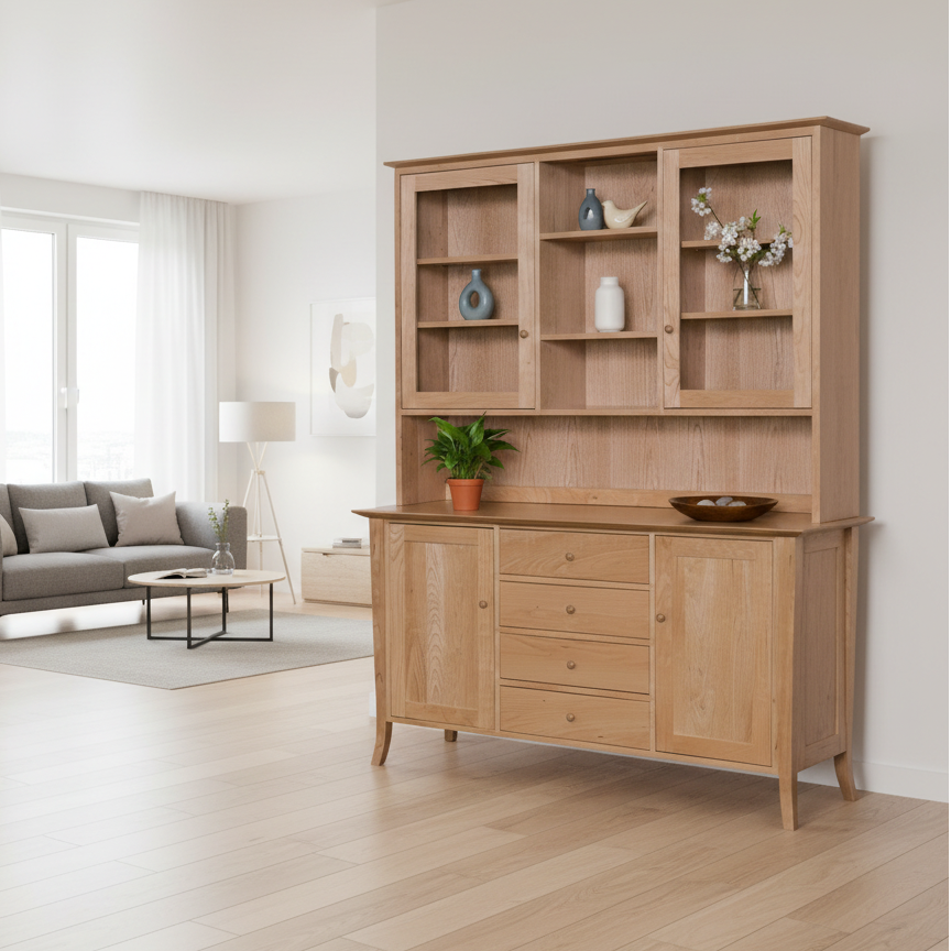 Four Drawer Buffet and Hutch with flared or Tapered Legs