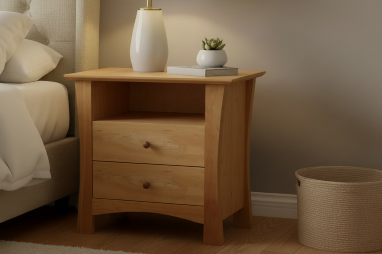 Granby Large Night Stand with Two drawer open shelf above