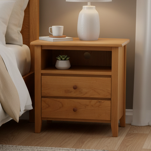 Shaker Post Large Night Stand w/Two Drawer and open shelf